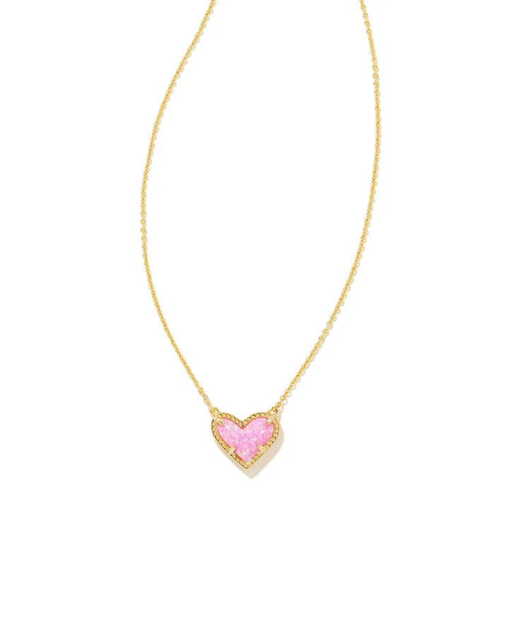 Kendra Scott Ari Heart Gold Pendant Necklace in Bubblegum Pink Kycocera Opal