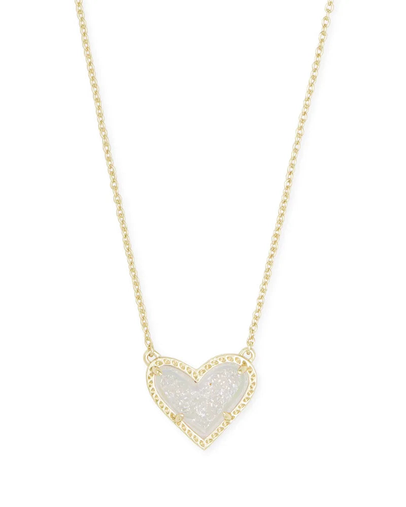 Kendra Scott Ari Heart 20" Pendant Necklace Gold in Iridescent Drusy