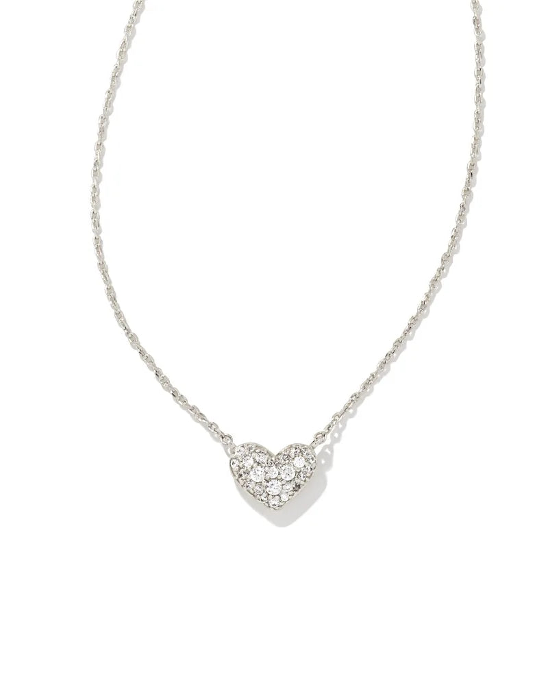 Kendra Scott Ari Pave Crystal Heart Necklace Silver