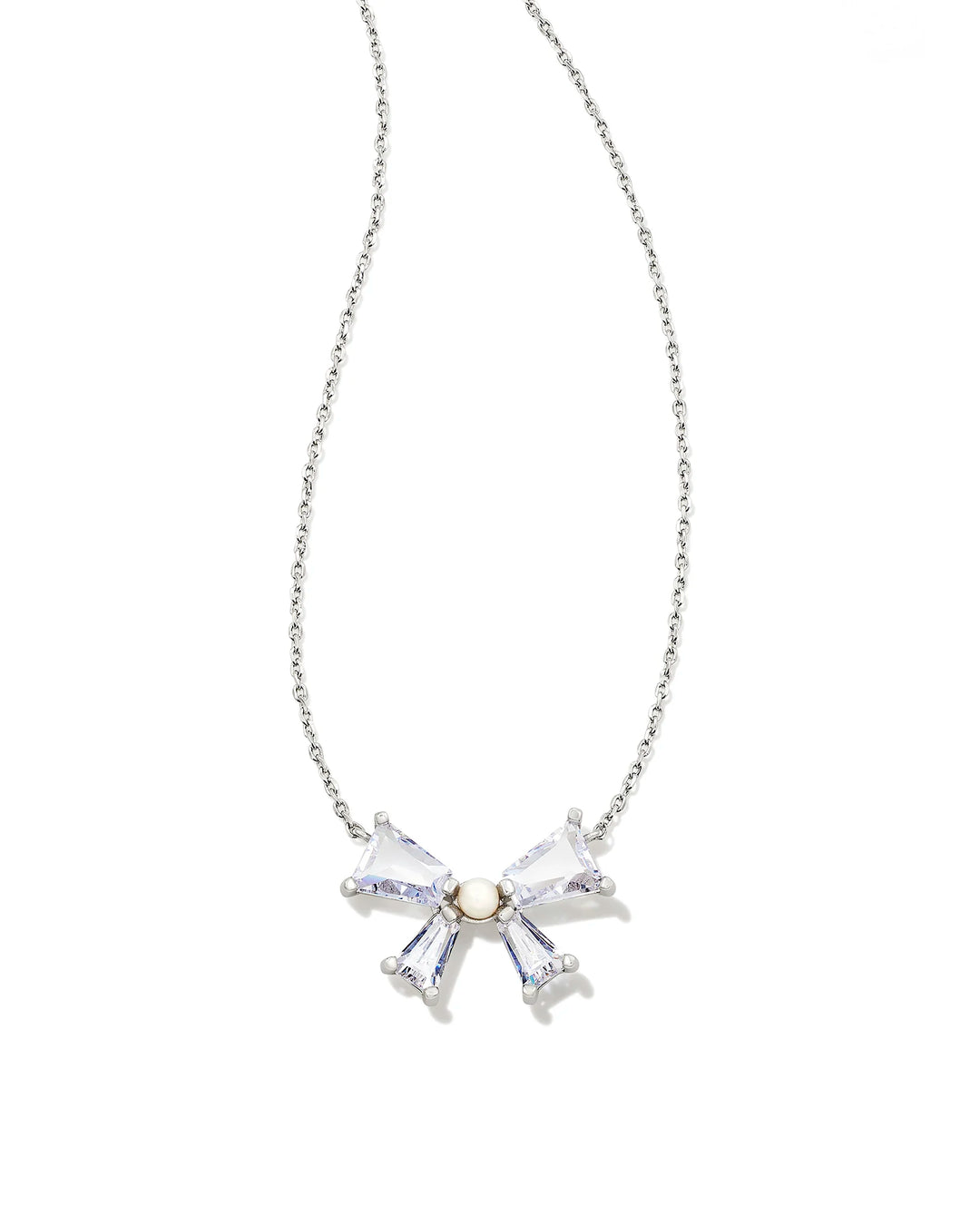 Kendra Scott Blair Silver Bow Short Pendant Necklace in White Crystal