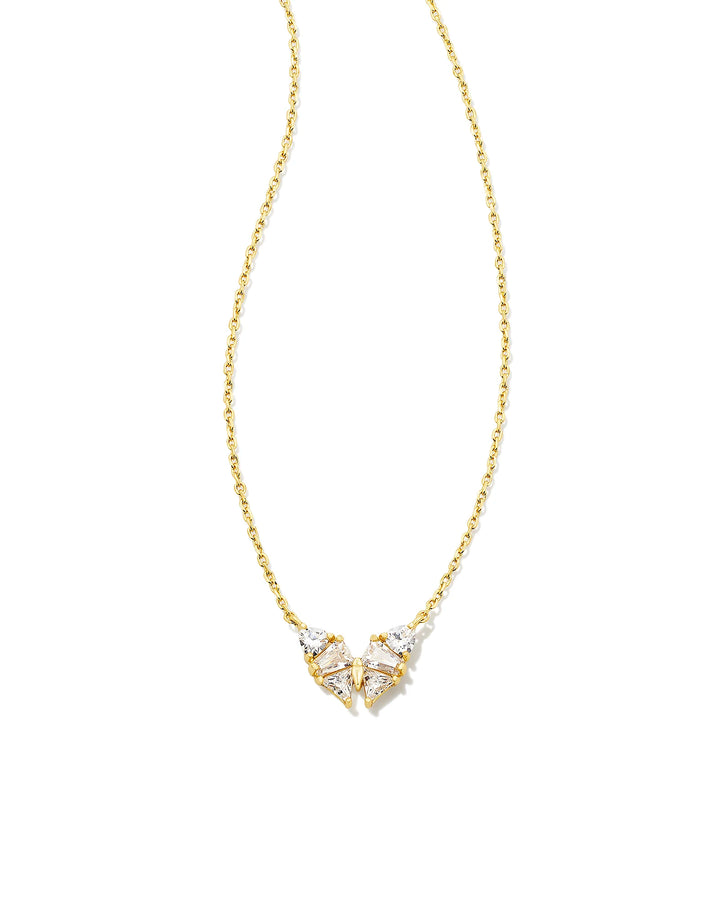 Kendra Scott Blair Gold Butterfly Small Short Pendant Necklace in White Crystal