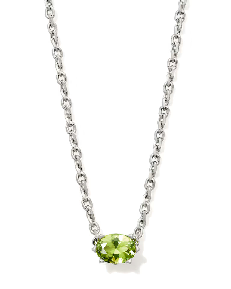 Kendra Scott Cailin Silver Pendant Necklace in Green Peridot Crystal