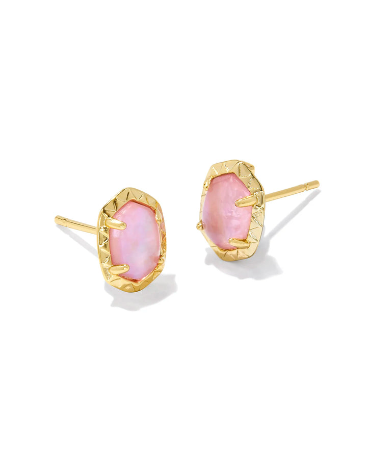 Kendra Scott Daphne Gold Stud Earrings in Light Pink Iridescent Abalone