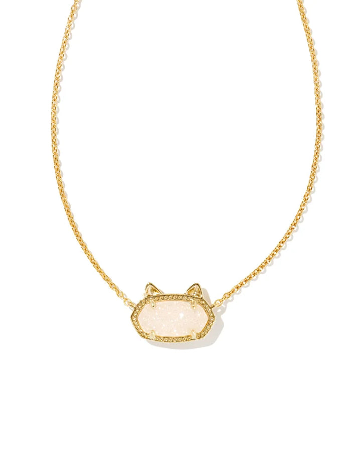 Kendra Scott Elisa Gold Cat Pendant Necklace Iridescent Drusy