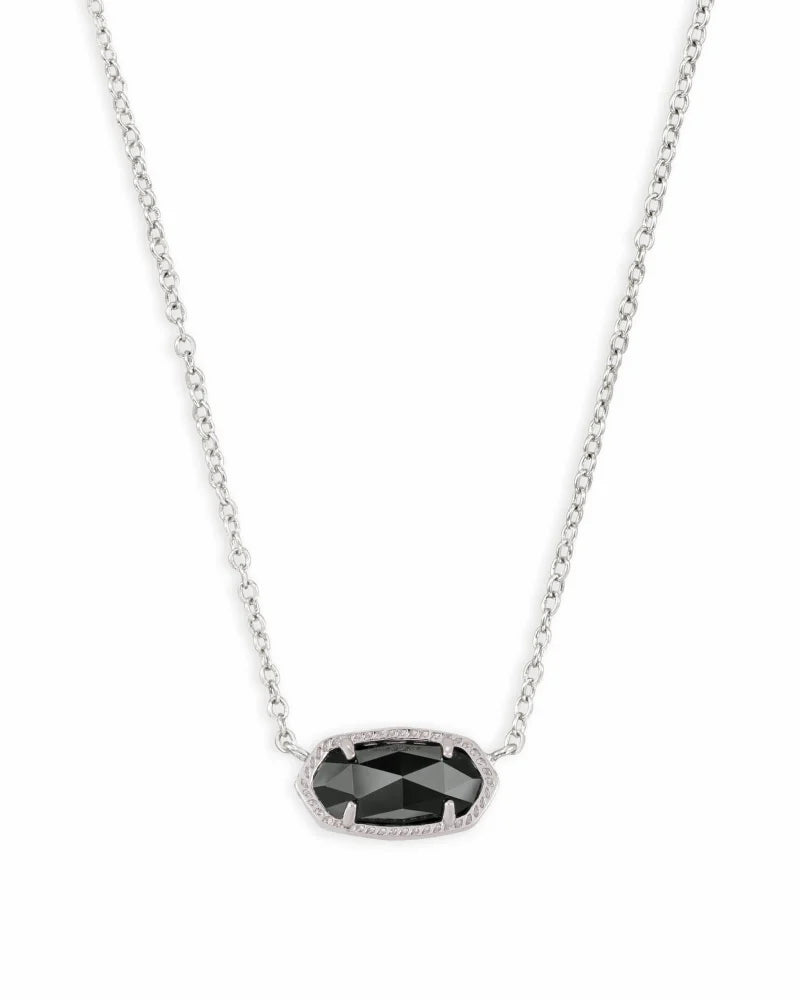 Kendra Scott Elisa Silver Pendant Necklace in Black Opaque