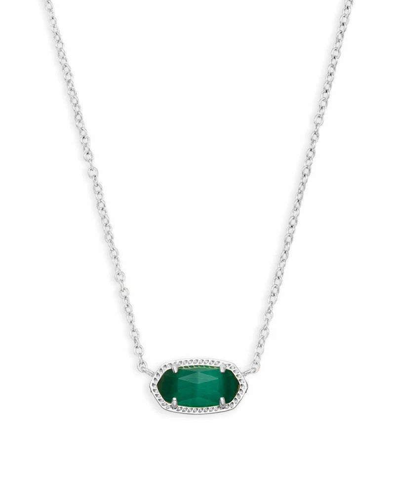Kendra Scott Elisa Silver Pendant Necklace in Emerald Cats Eye