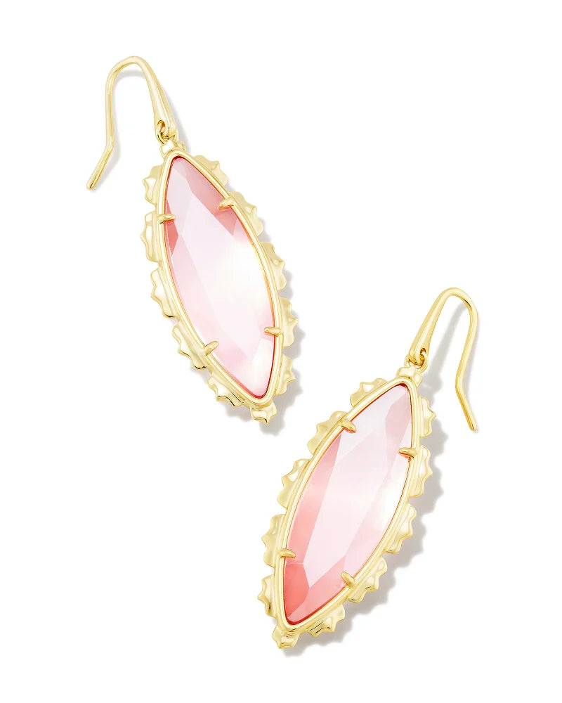 Kendra Scott Genevieve Gold Drop Earrings in Luster Plated Pink Cat's Eye Glass
