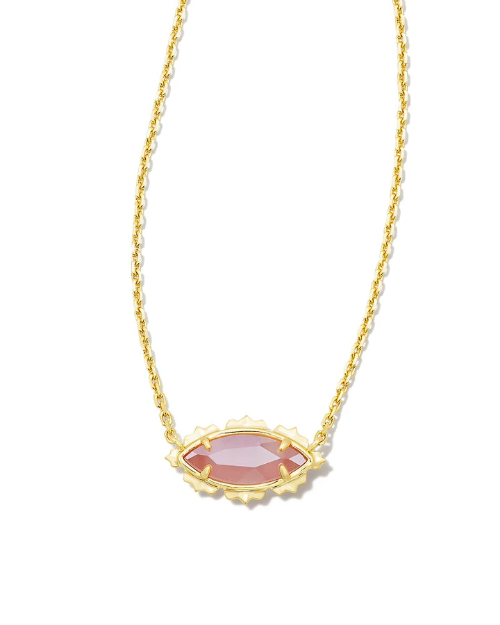 Kendra Scott Genevieve Gold Short Pendant Necklace in Luster Plated Pink Cat's Eye Glass