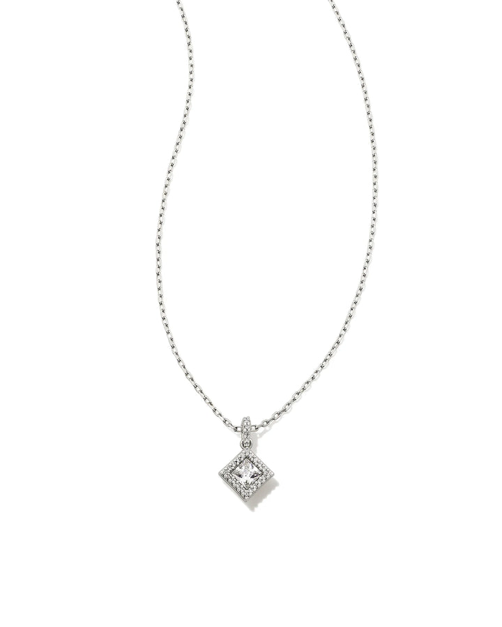 Kendra Scott Gracie Silver Short Pendant Necklace in White Crystal