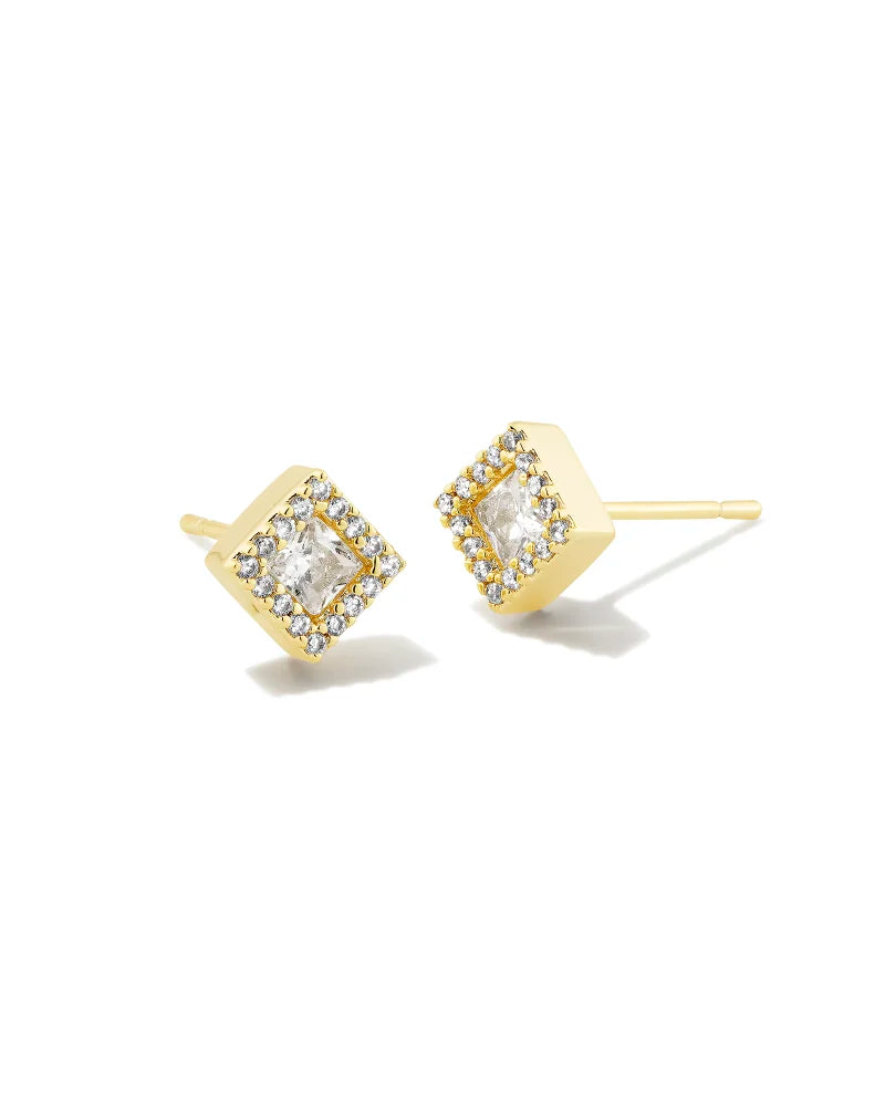Kendra Scott Gracie Gold Stud Earrings in White Crystal