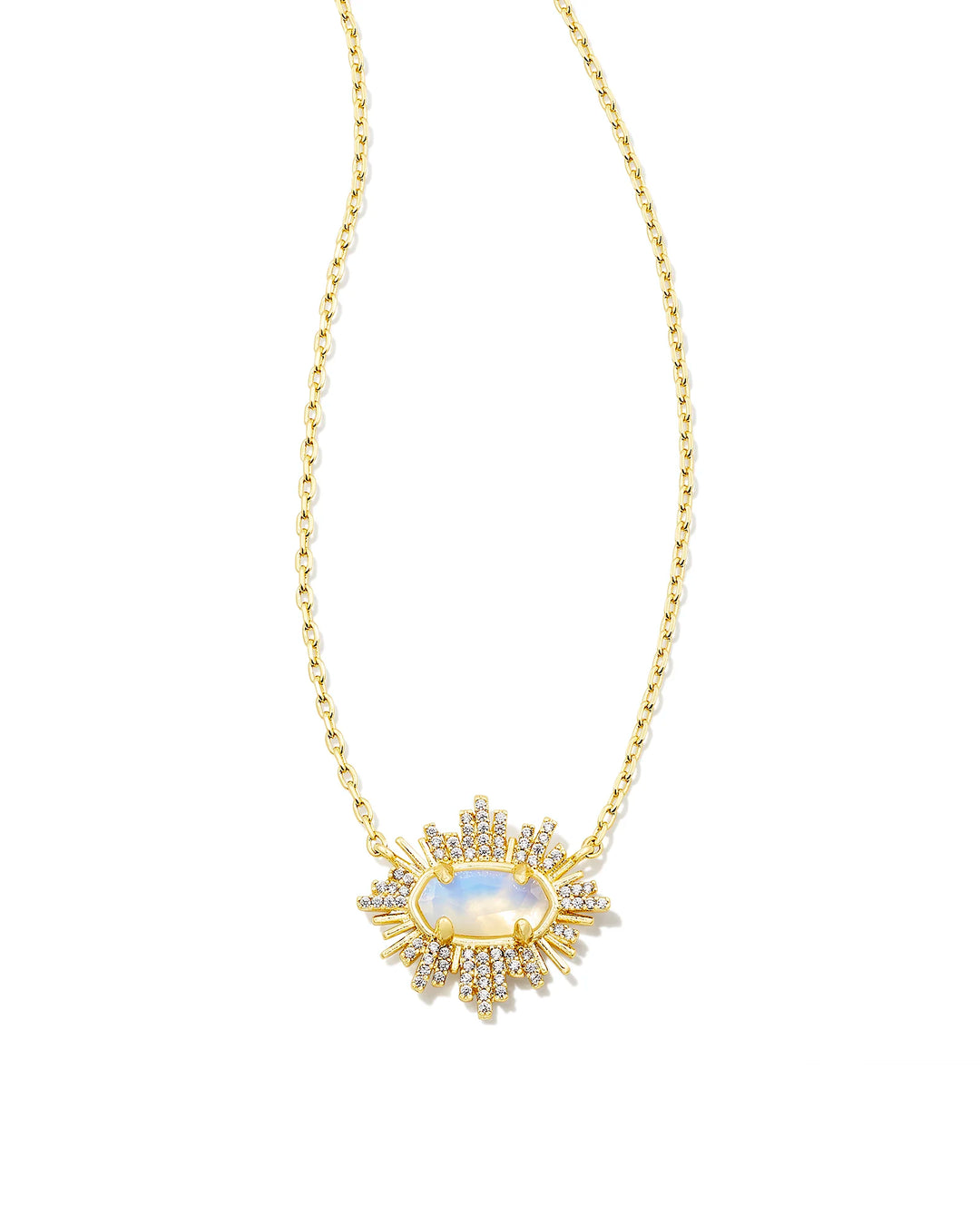 Kendra Scott Grayson Gold Sunburst Frame Short Pendant Necklace in Iridescent Opalite Illusion