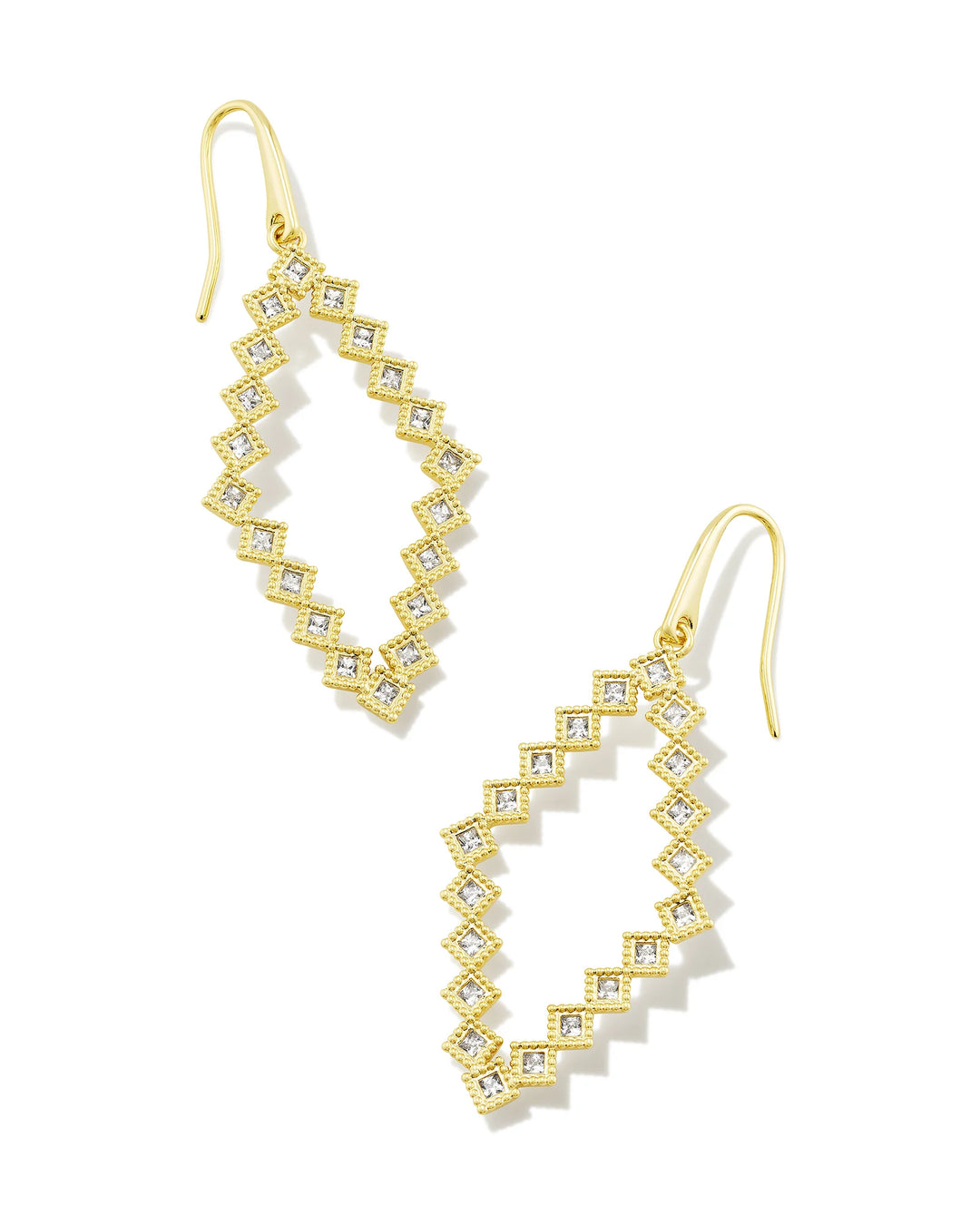 Kendra Scott Kinsley Gold Open Frame Earrings in White Crystal