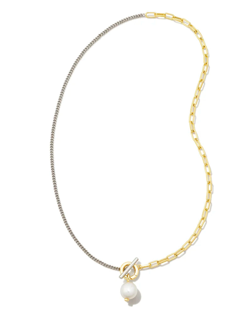 Kendra Scott Leighton Convertible Mixed Metal Pearl Chain Necklace in Gold and Silver
