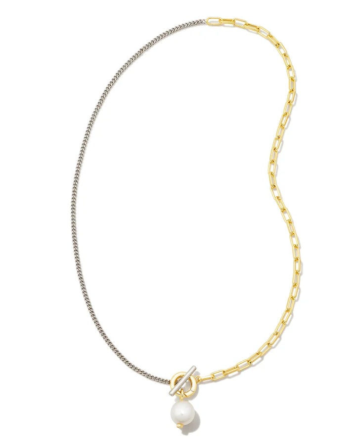 Kendra Scott Leighton Convertible Mixed Metal Pearl Chain Necklace in Gold and Silver