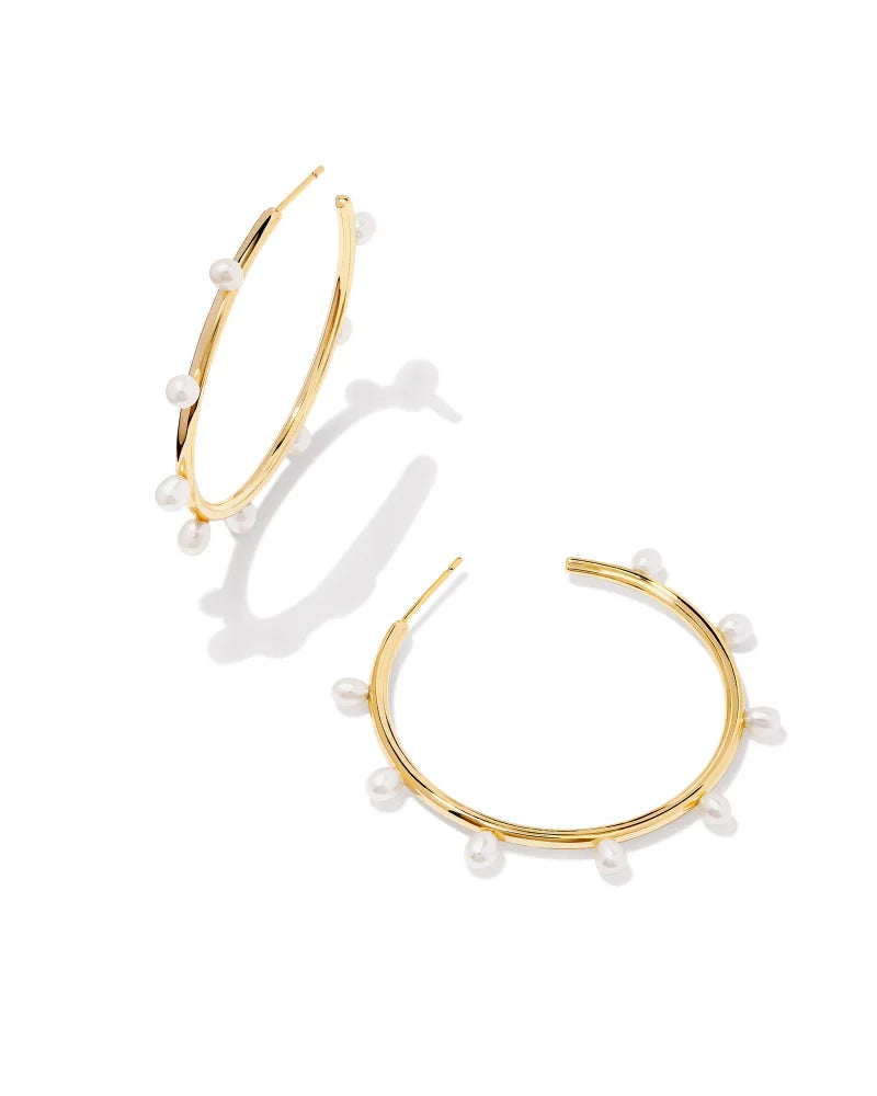 Kendra Scott Leighton Pearl Hoop Earrings in Gold