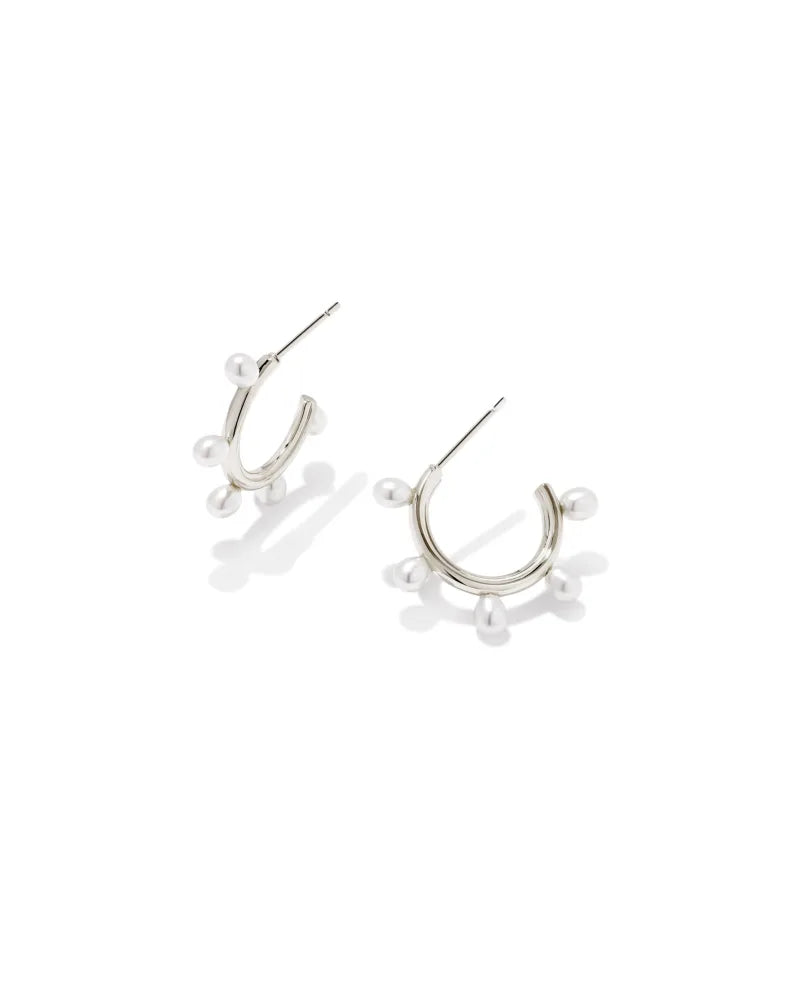 Kendra Scott Leighton Silver Pearl Huggie Earrings in White Pearl