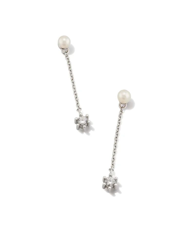 Kendra Scott Leighton Silver Pearl Linear Earrings in White Pearl