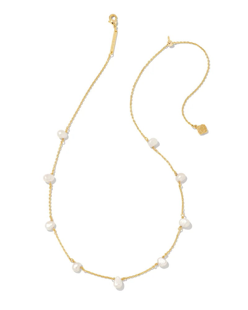 Leighton Gold Pearl Strand Necklace in White Pearl