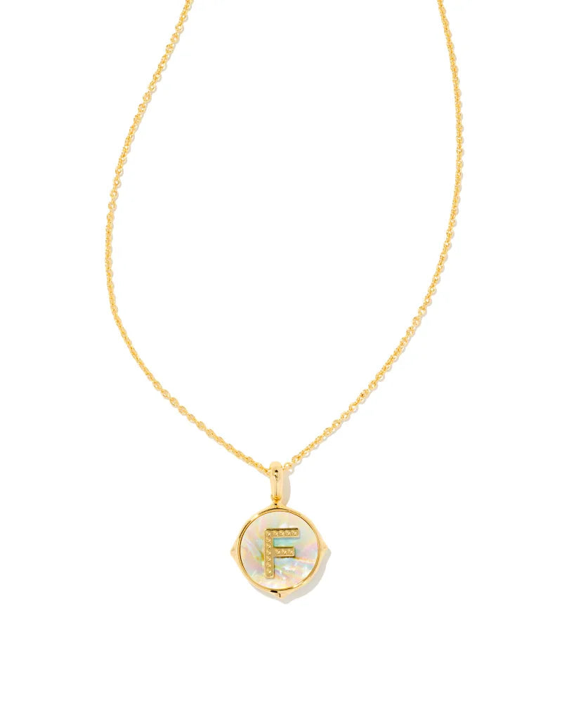 Kendra Scott Initial Gold Disc Pendant Necklace in Iridescent Abalone