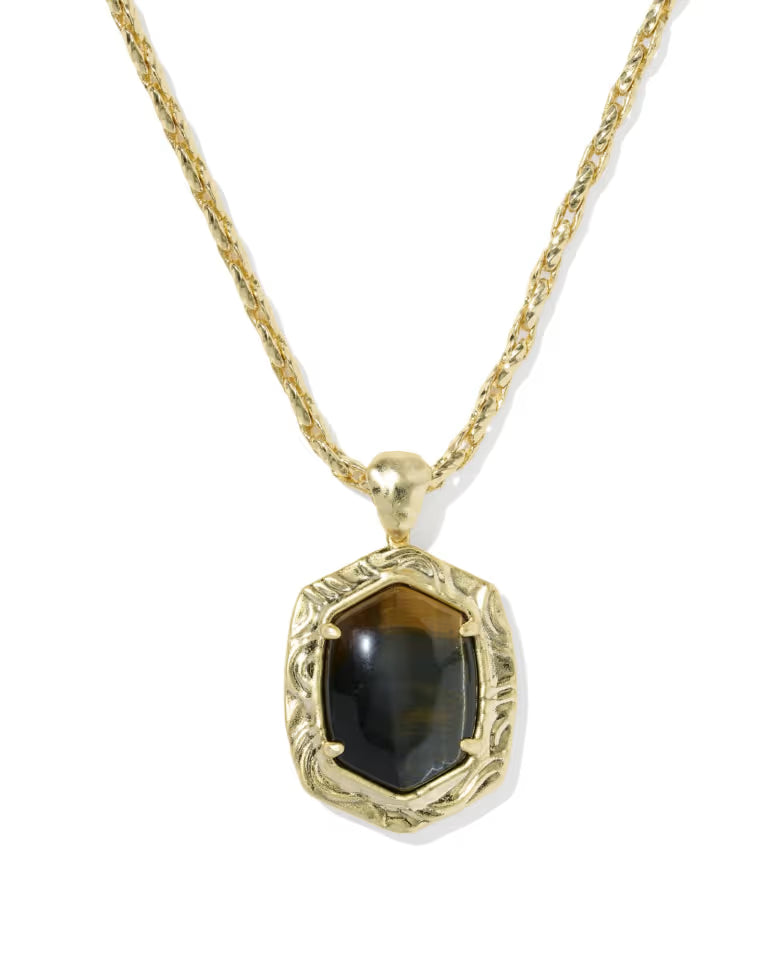 Kendra Scott Tiger Striped Daphne Gold Small Long Pendant Necklace