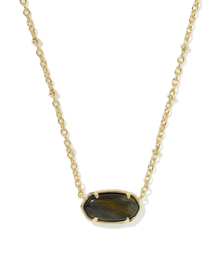 Kendra Scott Tiger Striped Elisa Gold Short Pendant Necklace in Dark Brown Hawk's Eye