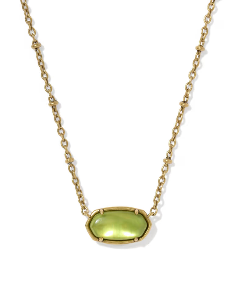 Kendra Scott Tiger Striped Elisa Vintage Gold Short Pendant Necklace in Chartreuse