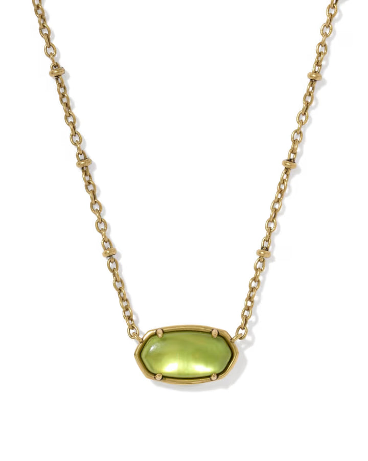 Kendra Scott Tiger Striped Elisa Vintage Gold Short Pendant Necklace in Chartreuse