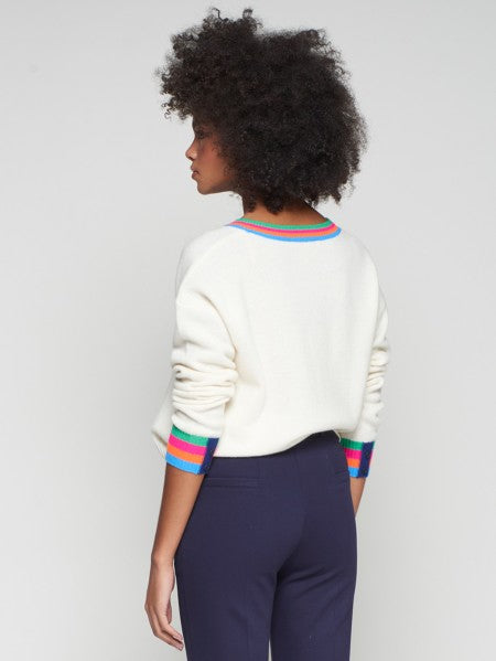 Vilagallo V-Neck Knit Sweater in Cream
