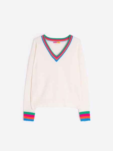 Vilagallo V-Neck Knit Sweater in Cream
