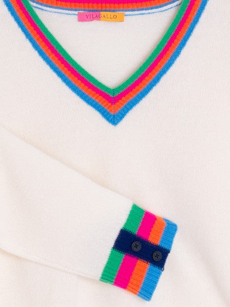 Vilagallo V-Neck Knit Sweater in Cream