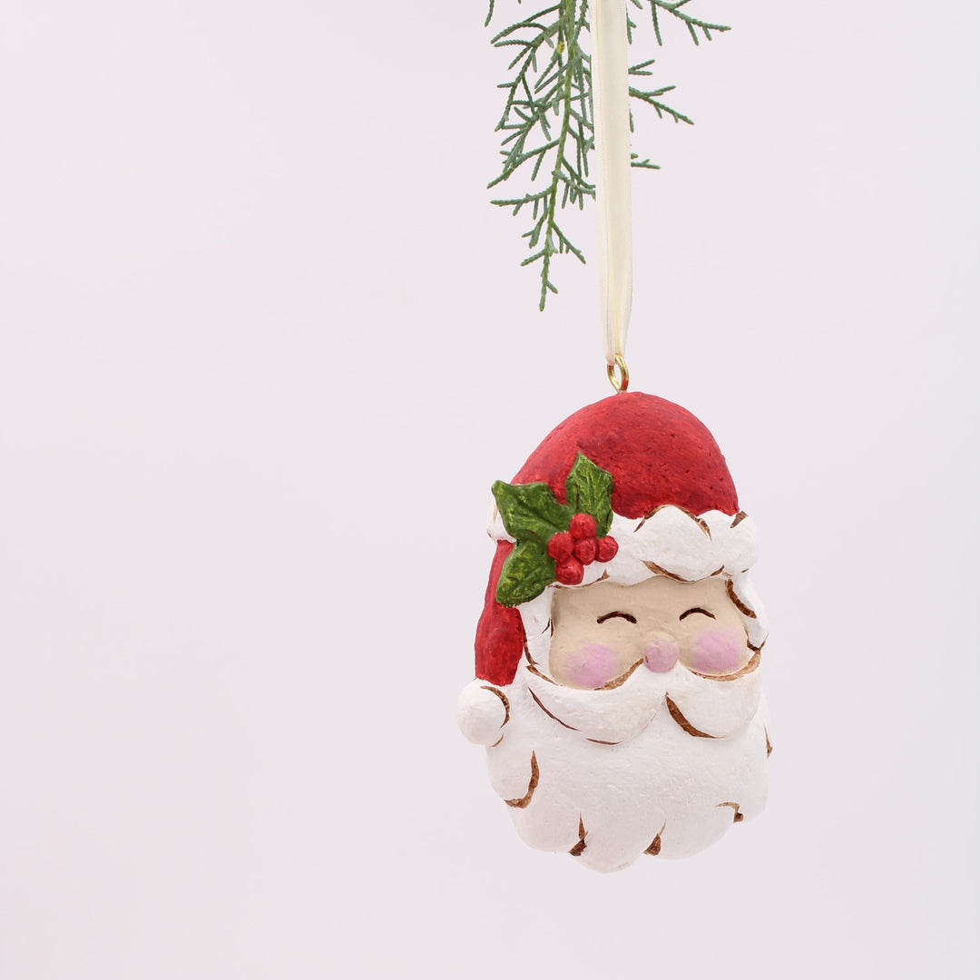 4.5" Paper Pulp Santa Claus Head Ornament ©Haley Bush