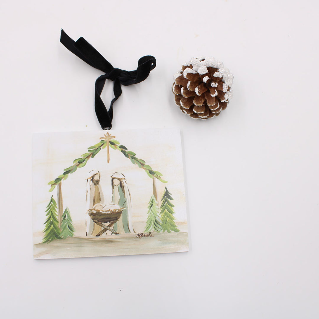 4.5" MDF Evergreen Nativity Ornament ©Haley Bush