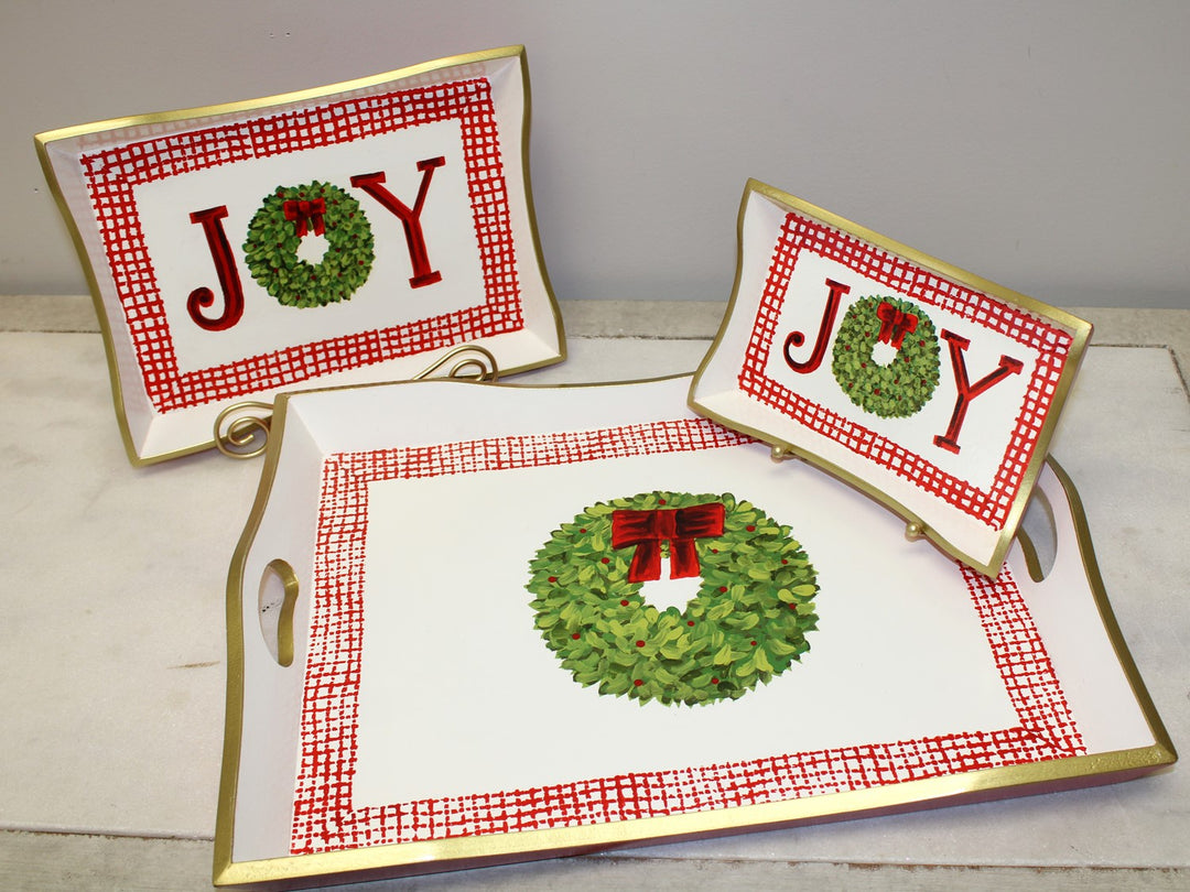 Handpainted Wood Trays, Joy/Wreath 8.5x6, 11x8, 17x13" ©Tawnya Norton