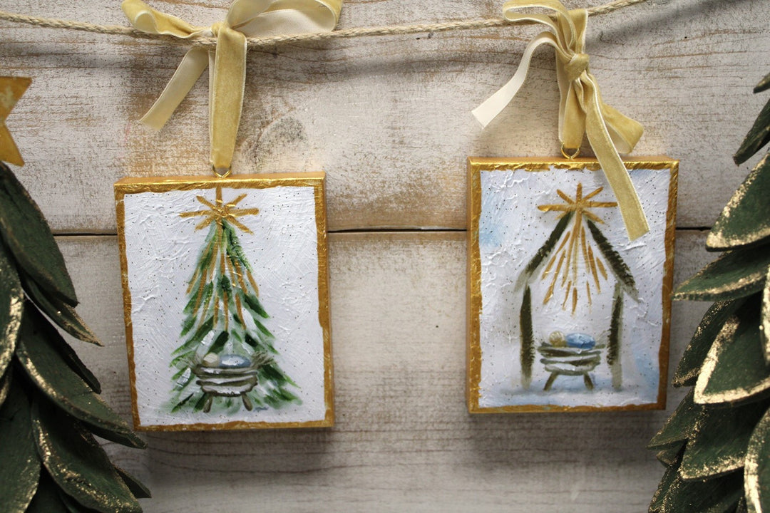 4x1x5" Hand Embellished Canvas Ornament, Gold Glitter ©Haley Bush