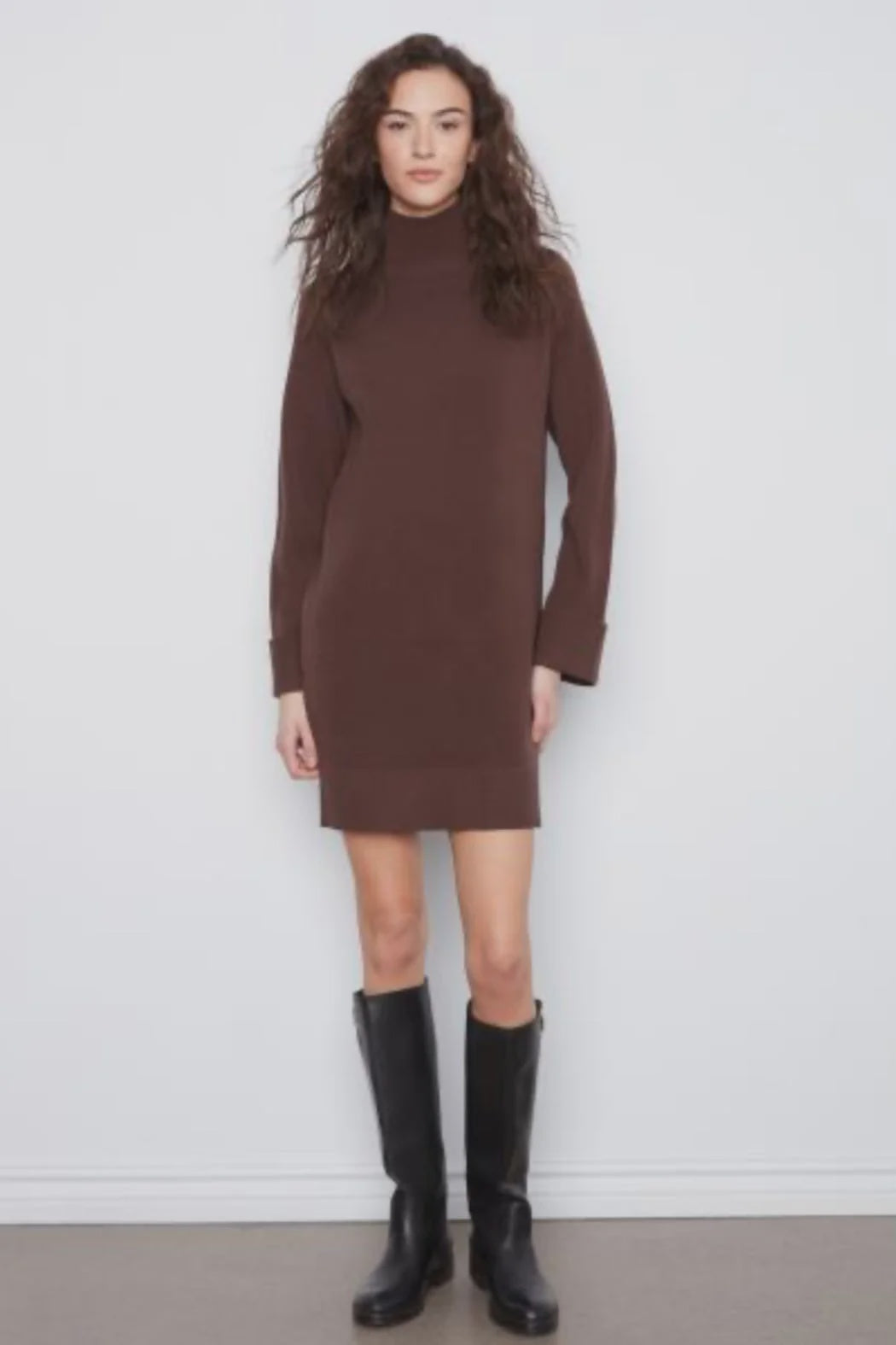 Charlie B Long Sleeve Sweater Dress in Coffee