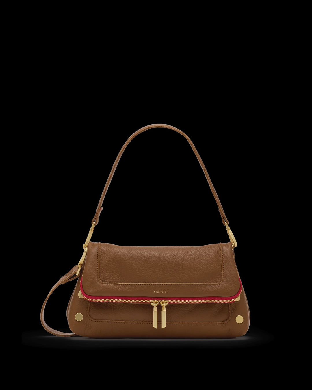 Hammitt Beverly Medium in Mahogany Pebble/Brushed Gold Red Zip