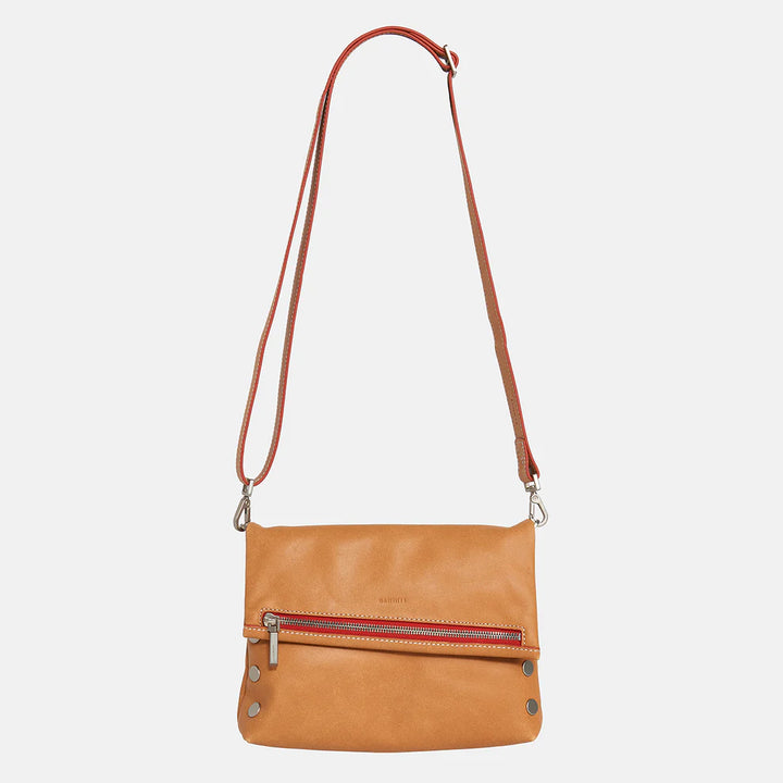 Hammitt VIP Med Zippered Leather Crossbody Clutch in Croissant Tan/Brushed Silver