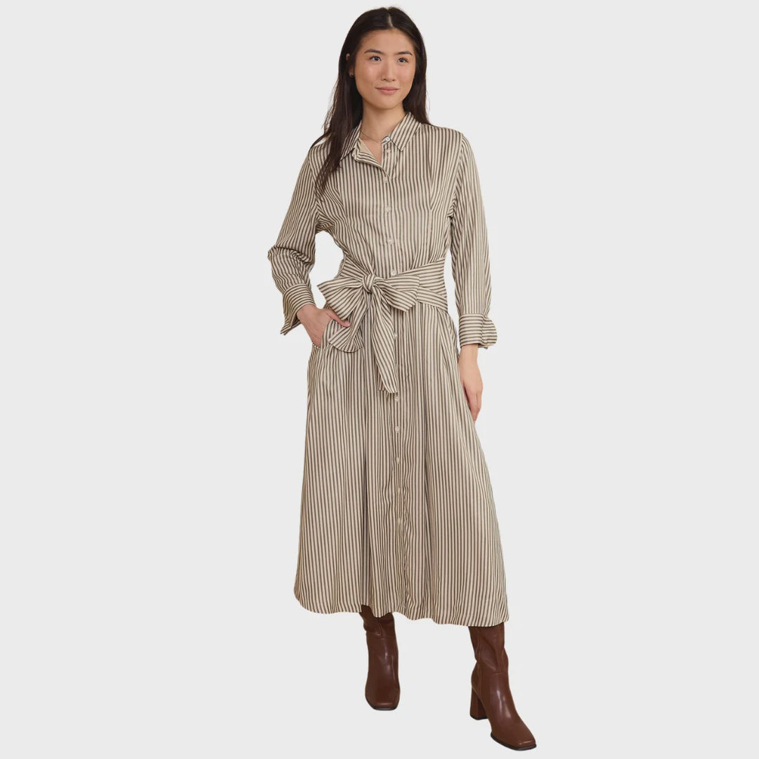 Thomas & Lourdes Miles Dress in Olive Grove Stripe