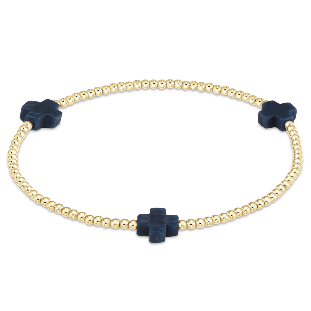 Enewton signature cross gold pattern 2mm bead bracelet navy