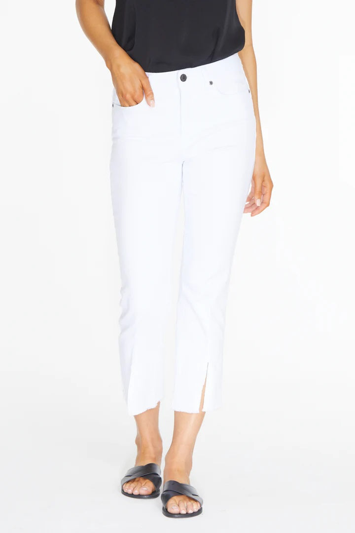 Multiples Zip Front 5 Pocket Fringe Jean in White