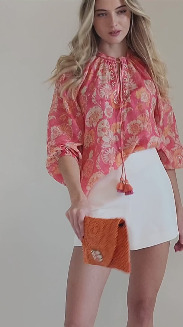 bella tu Natalie Peasant Top in Coral