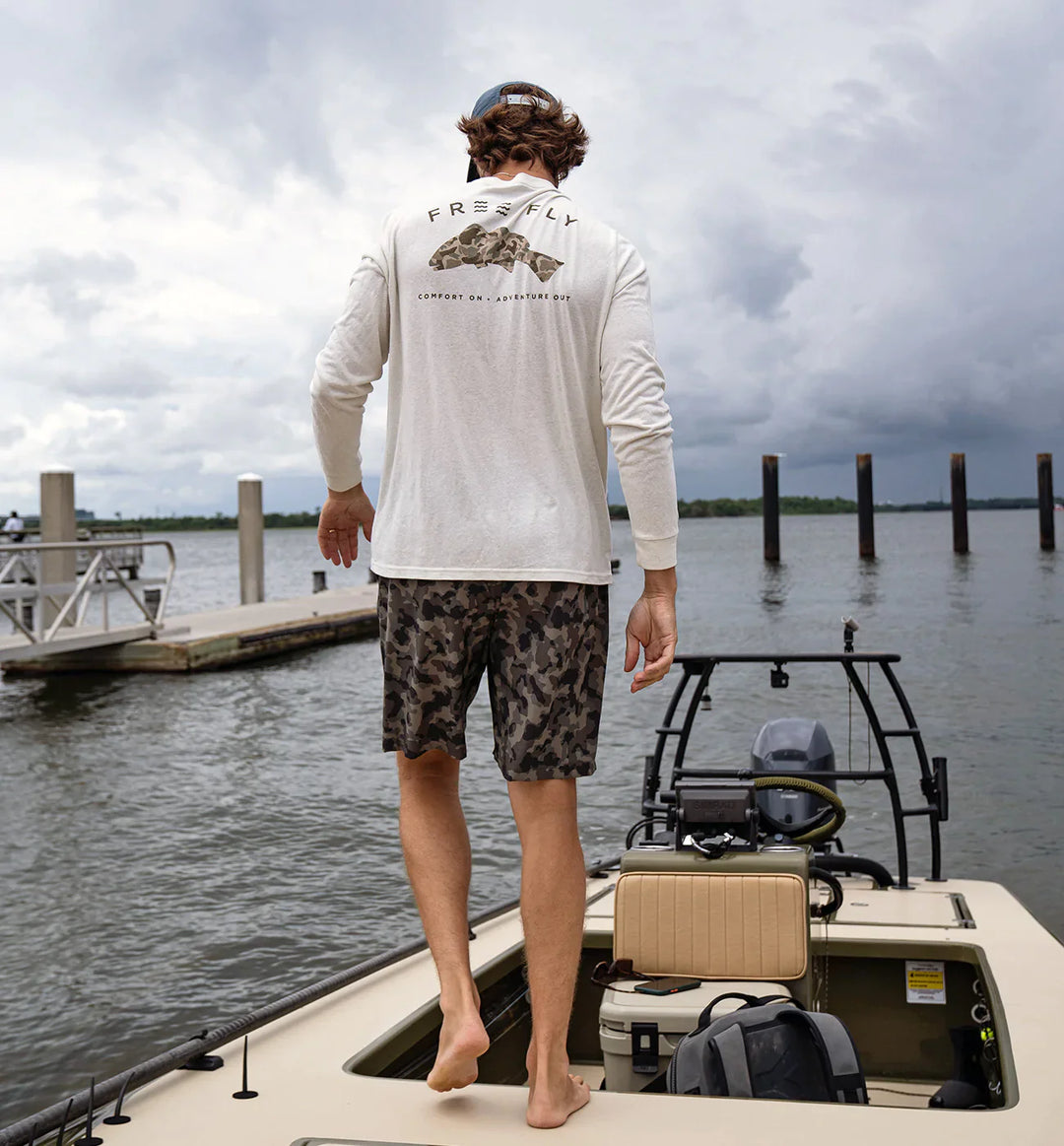 Free Fly Redfish Camo Long Sleeve in Heather Oyster