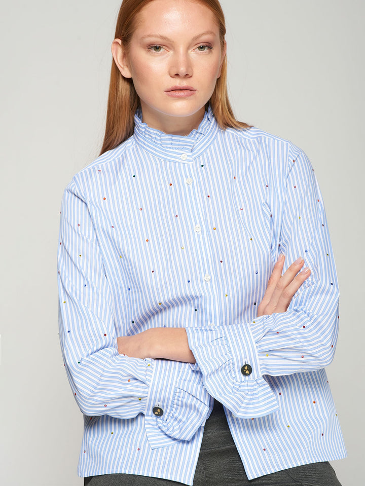 Vilagallo Nicola Striped Button Down Top in White