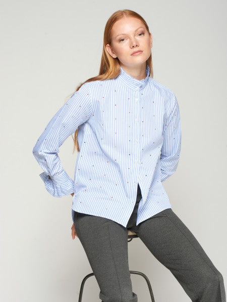 Vilagallo Nicola Striped Button Down Top in White