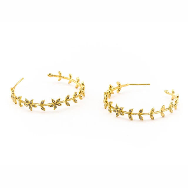 Vintage Leaf CZ Hoops