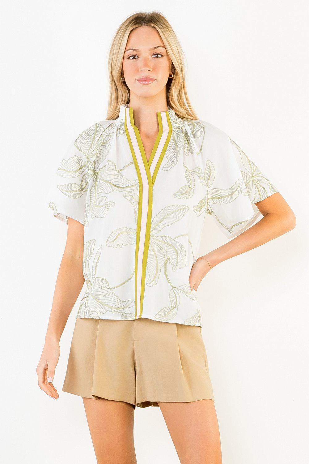 Cream Leaf Fluttered Top