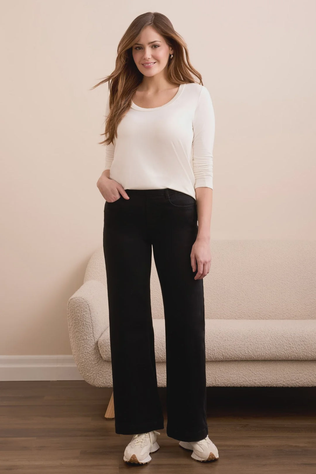 Tribal Audrey Boundless Stretch Denim Pull-On Wide Leg Jeans in Black