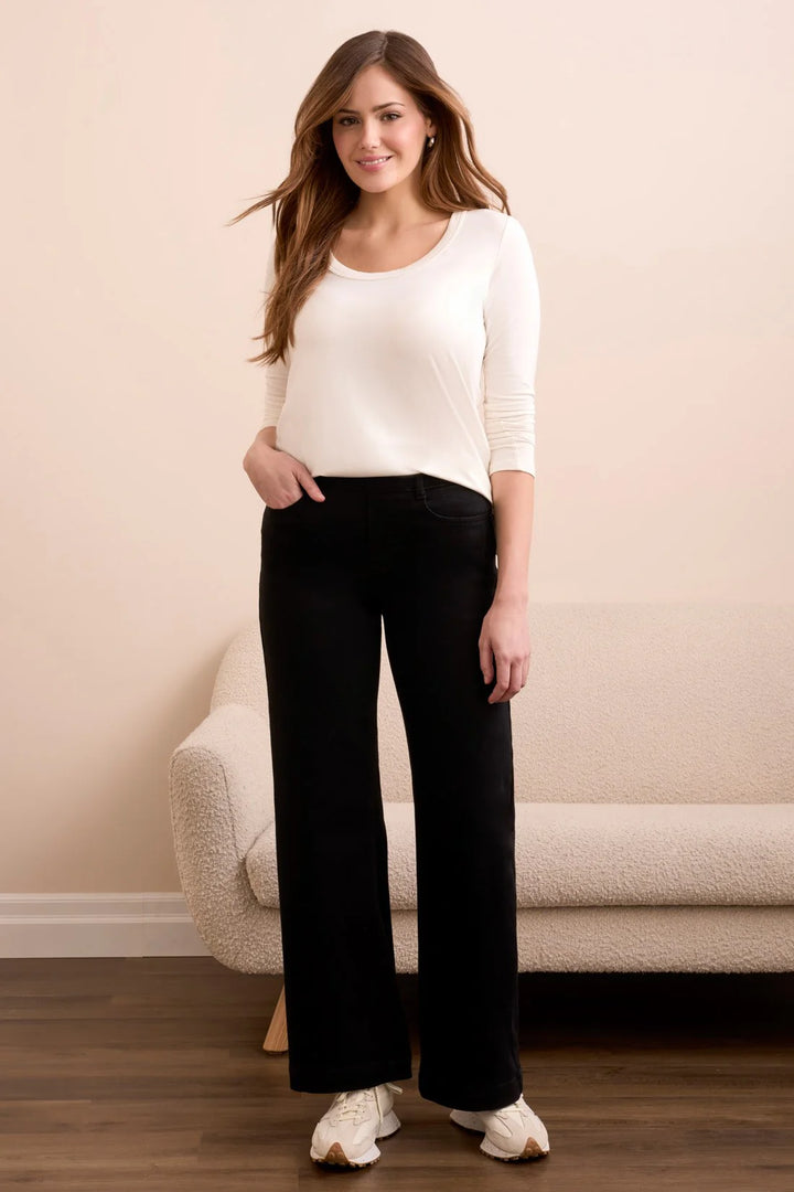 Tribal Audrey Boundless Stretch Denim Pull-On Flare Jeans in Black