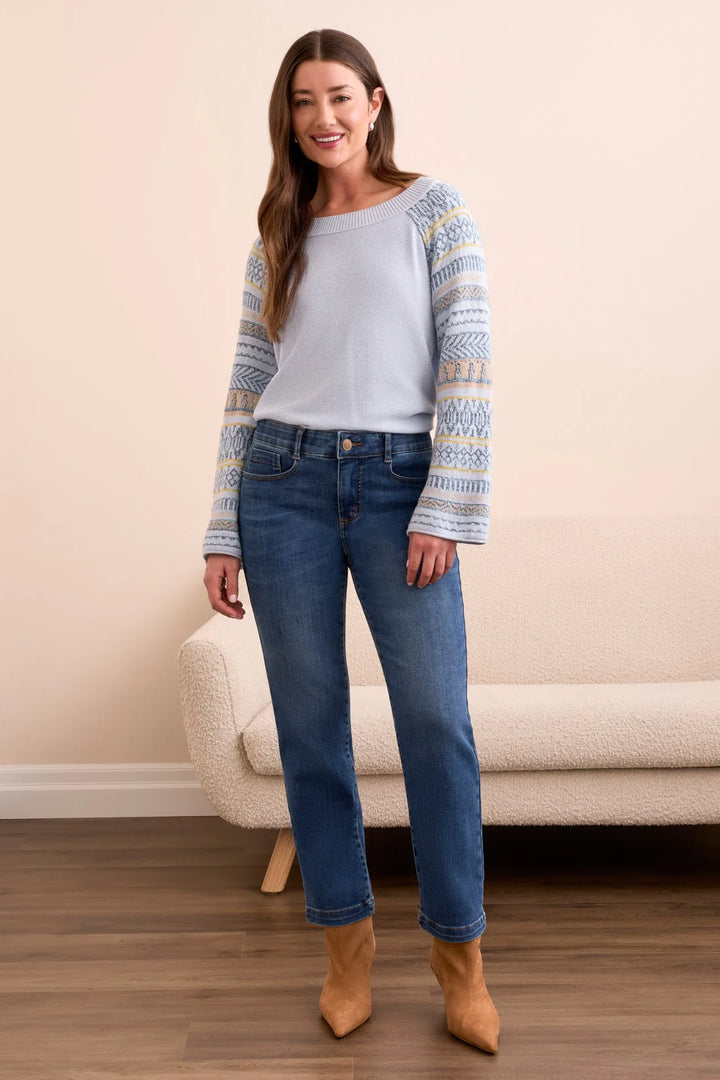Tribal Audrey Boundless Stretch Denim Straight Leg Crop Jeans in Darknight