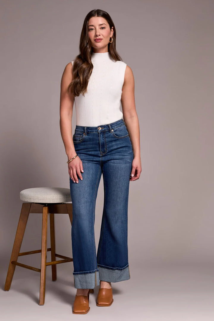 Tribal Brooke Cuffed Palazzo Jeans in Antique Blue